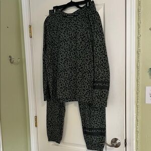 PJ Salvage Black and Green Leopard Print Pajama Set